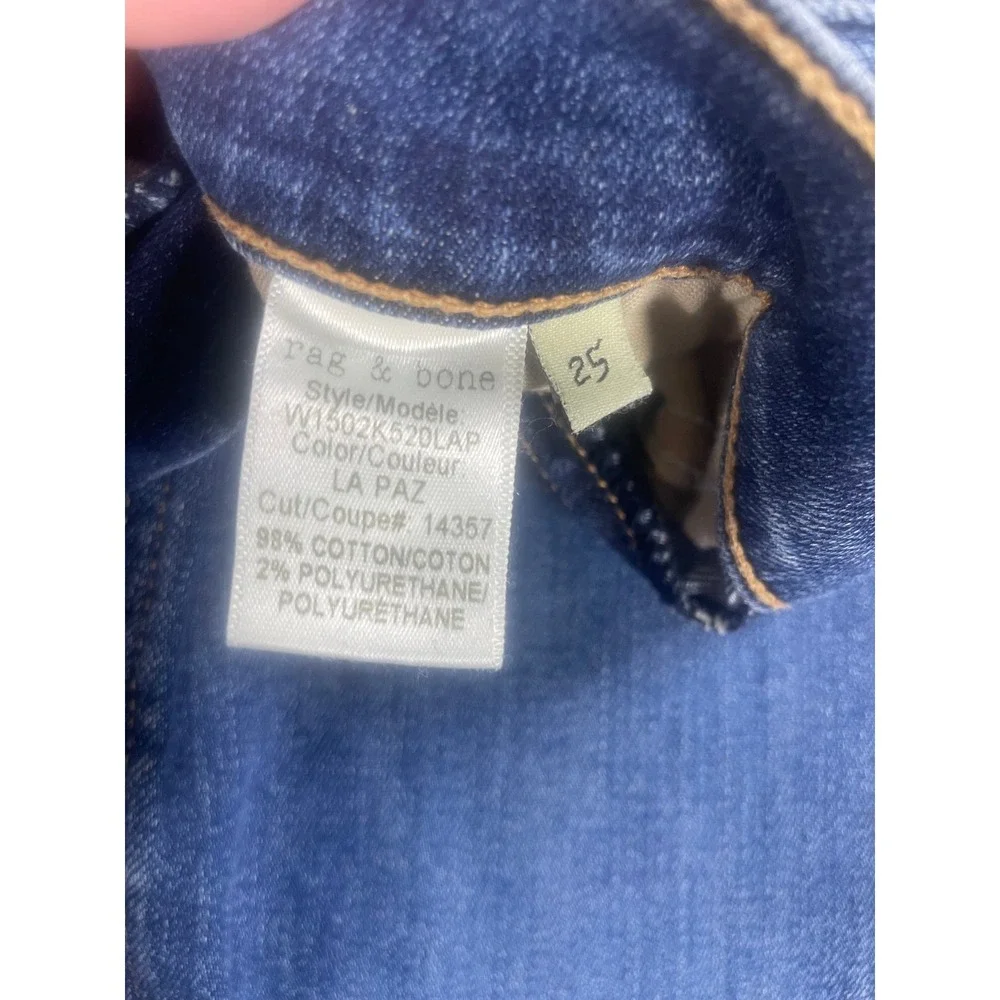 Rag & Bone JEAN Skinny Jeans La Paz Blue Distressed Raw Hem W1502K520LAP Size 25